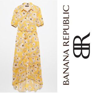 Banana Republic Short Sleeve Floral Maxi Dress - Yellow - Size 6